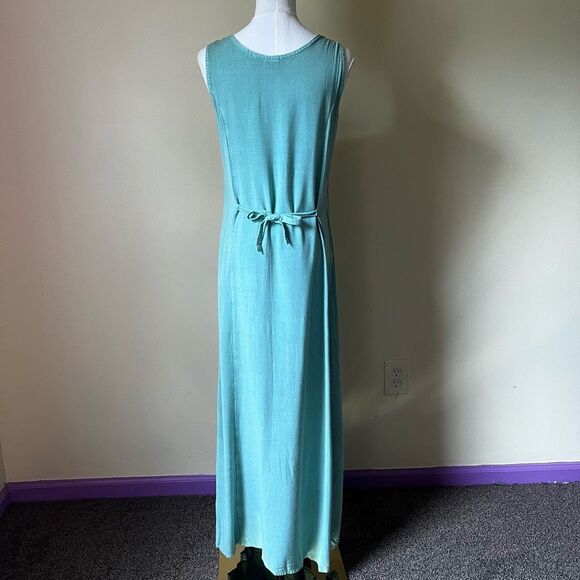 90s Y2K Ocean Blue Embroidered Tank Maxi Dress Boho Hippie Small - Picture 5 of 10